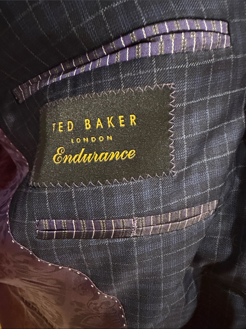 Ted Baker Men's Blue Windowpane suit size 40R. Pants fit size 32 - Picture 3 of 5